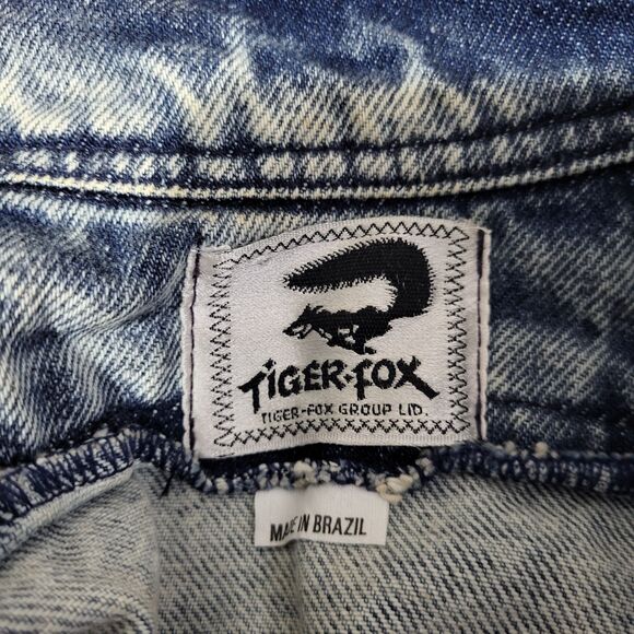 Tiger Fox Jacket Womens M Denim Acid Wash Full Zip Cropped Full Zip Y2K 90s VTG - Picture 11 of 14